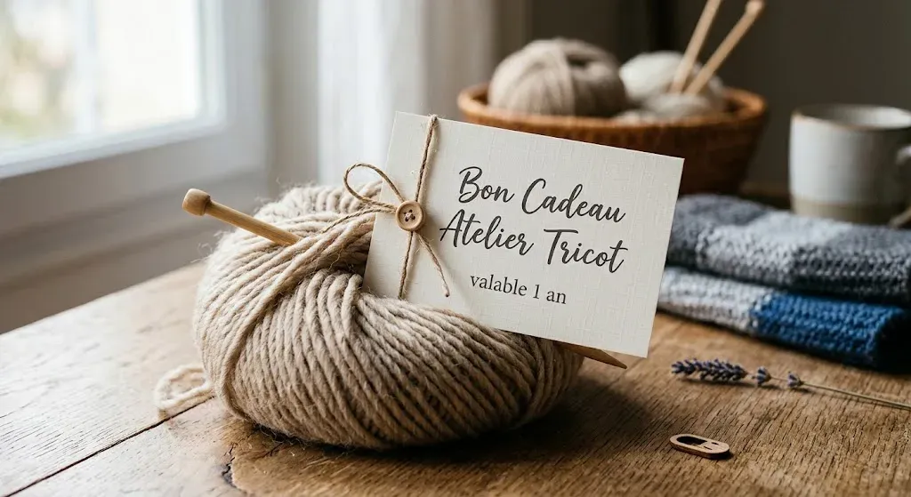 Bon cadeau présenté pour un atelier tricot