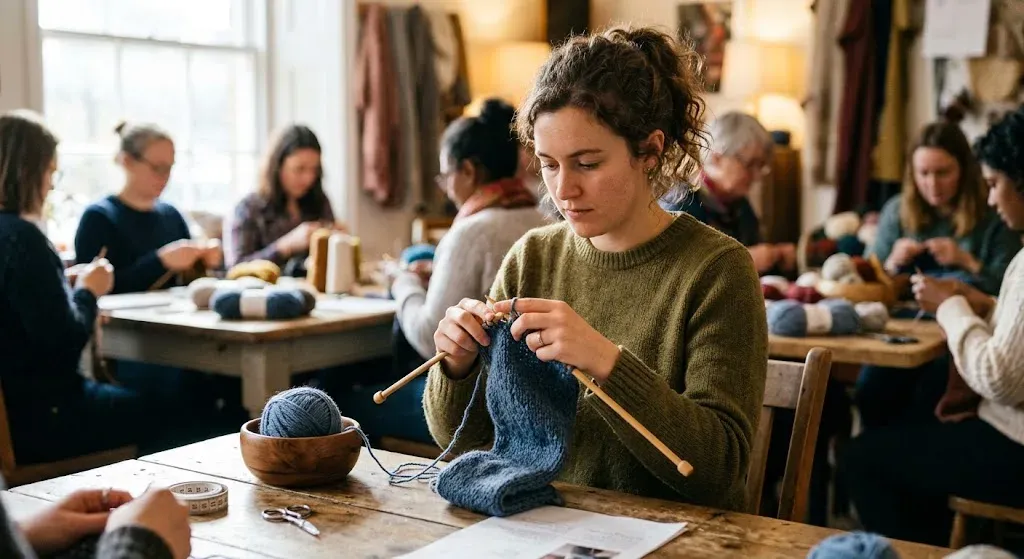 Personne apprenant le tricot