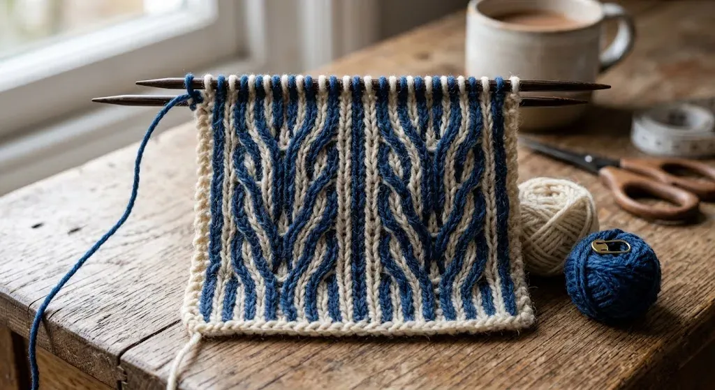 Échantillon de tricot brioche bicolore