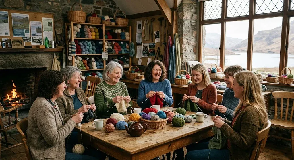 Atelier de tricot convivial dans un village écossais