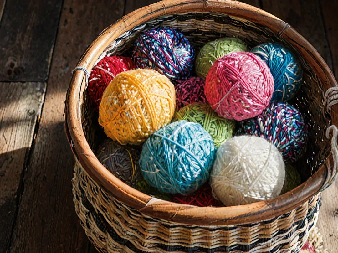 Panier de pelotes de laine colorées