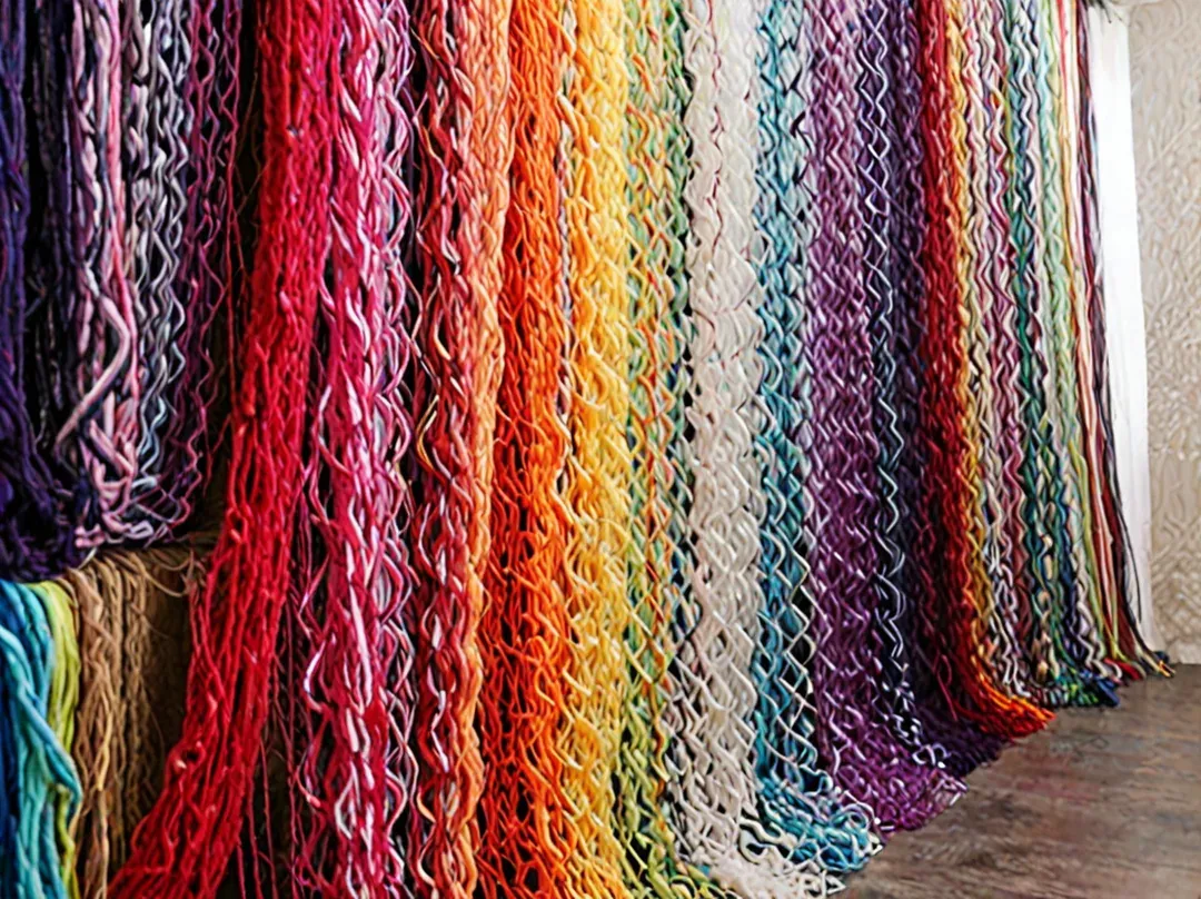 Colorful wool art installation