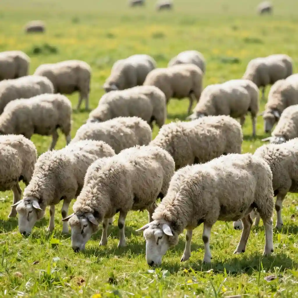 Eco-friendly sheep grazing in a lush green meadow