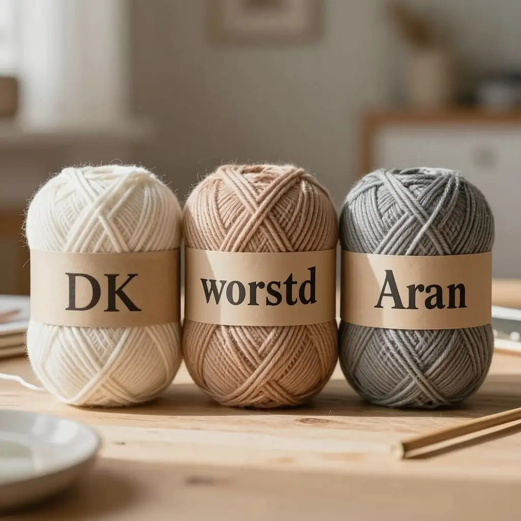 Pelotes de laine DK, worsted et aran côte à côte