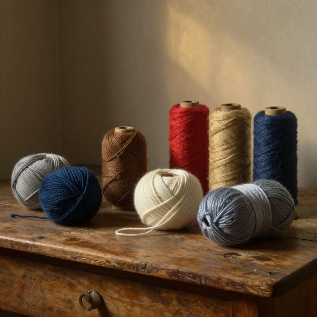 Pelotes de laine mérinos colorées sur une table en bois pour le tricot