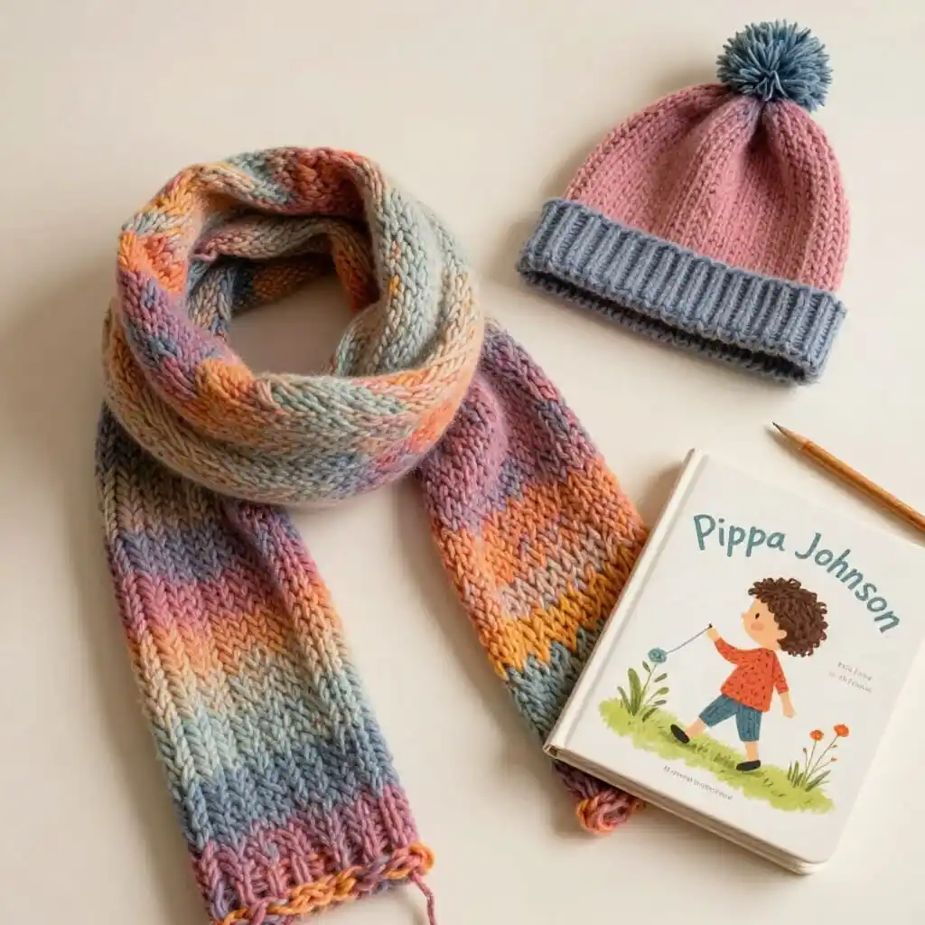 Beginner knitting projects with different colorful yarns