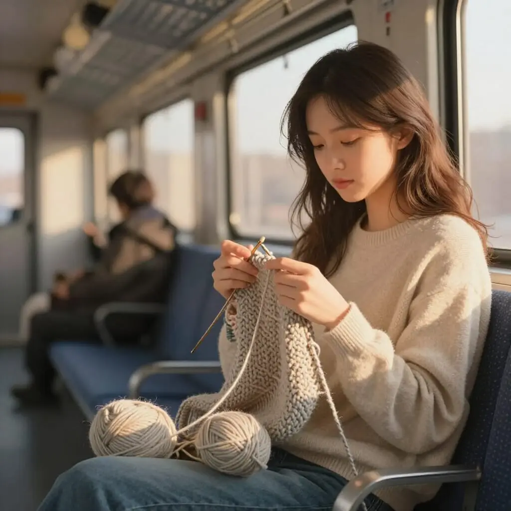 Tricot avec des laines légères dans les transports du quotidien