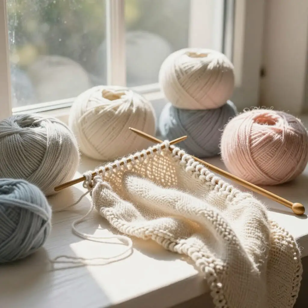 Tricot d’été avec laine légère et pastel, ambiance lumineuse et aérienne