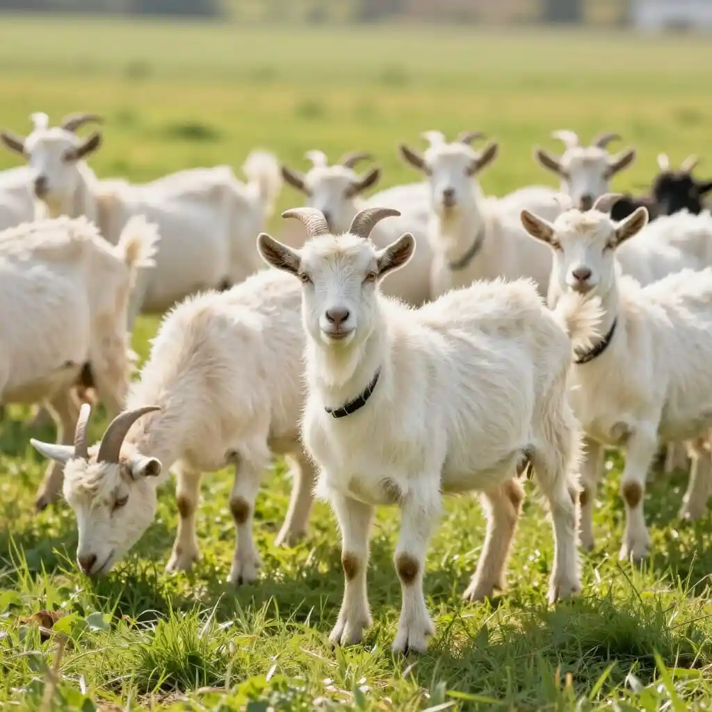 Production de laine mohair durable avec des chèvres heureuses dans un pâturage vert